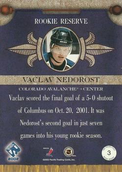 2001-02 Pacific Private Stock - Reserve #R3 Vaclav Nedorost Back