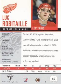 2001-02 Pacific Private Stock Titanium - Hobby Red #52 Luc Robitaille Back