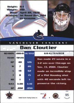 2001-02 Pacific Vanguard - Blue #95 Dan Cloutier Back