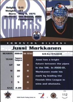 2001-02 Pacific Vanguard - Blue #112 Jussi Markkanen Back