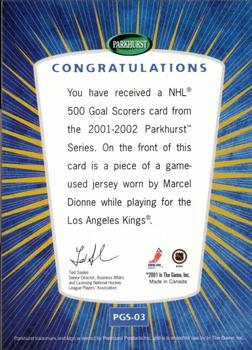 2001-02 Parkhurst - 500 Goal Scorers #PGS-03 Marcel Dionne Back