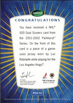 2001-02 Parkhurst - 500 Goal Scorers #PGS-12 Luc Robitaille Back