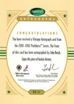 2001-02 Parkhurst - Autographs #PA-21 Johnny Bucyk Back