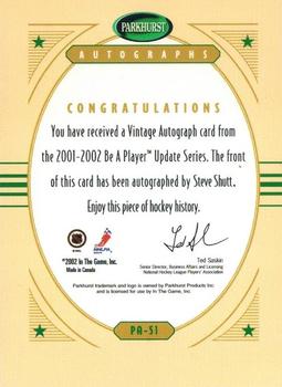 2001-02 Parkhurst - Autographs #PA-51 Steve Shutt Back