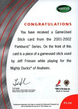 2001-02 Parkhurst - Sticks #PS-8 Jeff Friesen Back
