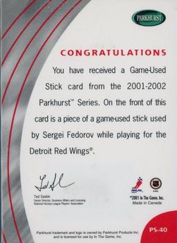 2001-02 Parkhurst - Sticks #PS-40 Sergei Fedorov Back