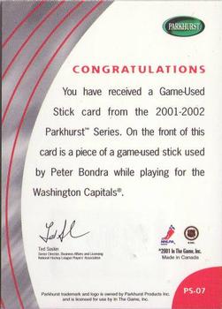 2001-02 Parkhurst - Sticks #PS-7 Peter Bondra Back