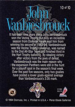 1994-95 Donruss - Ice Masters #10 John Vanbiesbrouck Back
