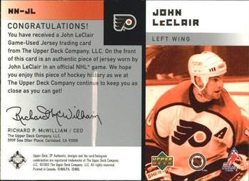 2001-02 SP Authentic - Notable Numbers #NN-JL John LeClair Back