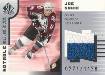 2001-02 SP Authentic - Notable Numbers #NN-JS Joe Sakic Front