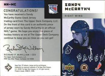 2001-02 SP Authentic - Notable Numbers #NN-MC Sandy McCarthy Back