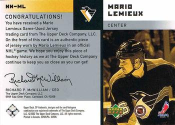 2001-02 SP Authentic - Notable Numbers #NN-ML Mario Lemieux Back