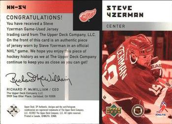 2001-02 SP Authentic - Notable Numbers #NN-SY Steve Yzerman Back