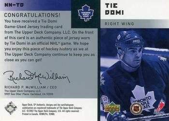 2001-02 SP Authentic - Notable Numbers #NN-TD Tie Domi Back
