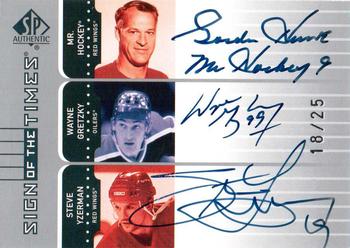 2001-02 SP Authentic - Sign of the Times #HGY Gordie Howe / Wayne Gretzky / Steve Yzerman Front