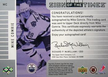 2001-02 SP Authentic - Sign of the Times #MC Mike Comrie Back