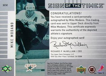 2001-02 SP Authentic - Sign of the Times #MM Mike Modano Back