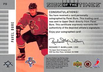 2001-02 SP Authentic - Sign of the Times #PB Pavel Bure Back
