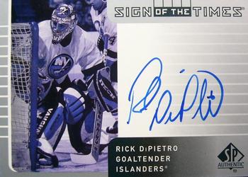 2001-02 SP Authentic - Sign of the Times #RD Rick DiPietro Front