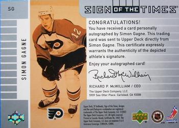 2001-02 SP Authentic - Sign of the Times #SG Simon Gagne Back