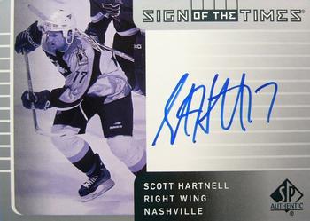2001-02 SP Authentic - Sign of the Times #SH Scott Hartnell Front