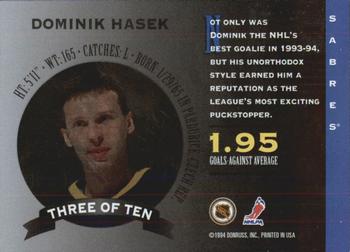 1994-95 Donruss - Masked Marvels #3 Dominik Hasek Back
