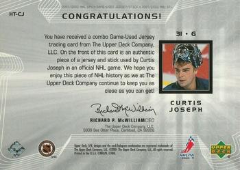 2001-02 SPx - Hockey Treasures #HT-CJ Curtis Joseph Back