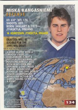 1994-95 Finest #134 Miska Kangasniemi Back