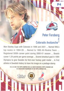 2001-02 Stadium Club - Perennials #P4 Peter Forsberg Back