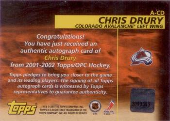 2001-02 Topps - Autographs #A-CD Chris Drury Back