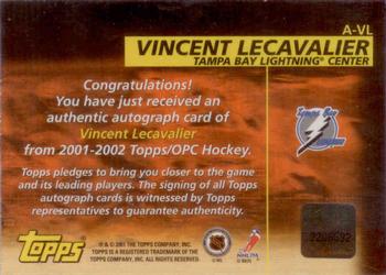 2001-02 Topps - Autographs #A-VL Vincent Lecavalier Back