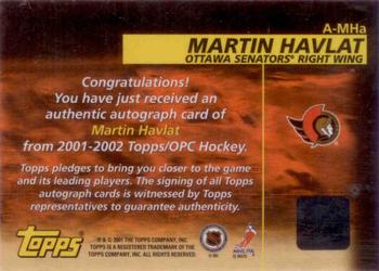 2001-02 Topps - Autographs #A-MHa Martin Havlat Back