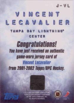 2001-02 Topps - Game-Worn Jerseys #J-VL Vincent Lecavalier Back