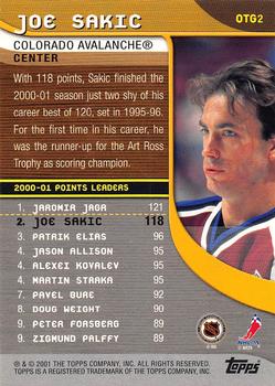 2001-02 Topps - Own the Game #OTG2 Joe Sakic Back