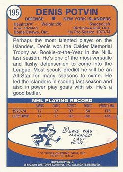 2001-02 Topps - Rookie Reprints #195 Denis Potvin Back