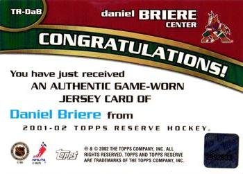 2001-02 Topps Reserve - Jerseys #TR-DAB Daniel Briere Back