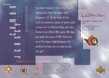 2001-02 Upper Deck - Game Jerseys (Series One) #C-HH Marian Hossa / Jani Hurme Back