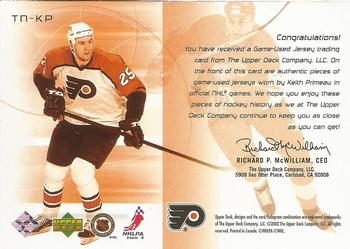 2001-02 Upper Deck Challenge for the Cup - Jerseys #TN-KP Keith Primeau  Back