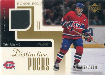 2001-02 Upper Deck Honor Roll - Distinctive Pucks Gold #P-SK Saku Koivu Front