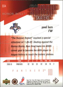 2001-02 Upper Deck Honor Roll - Sharp Skaters #SS4 Pavel Bure Back