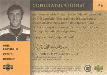 2001-02 Upper Deck Legends - Epic Signatures #PE Phil Esposito Back