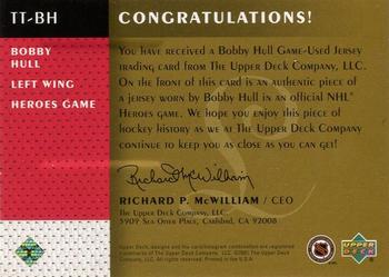 2001-02 Upper Deck Legends - Timeless Tributes #TT-BH Bobby Hull Back