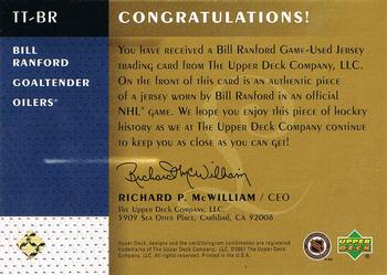 2001-02 Upper Deck Legends - Timeless Tributes #TT-BR Bill Ranford Back