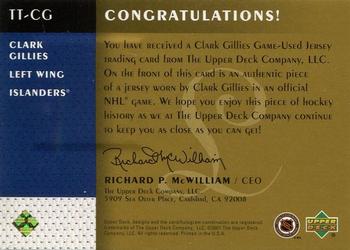 2001-02 Upper Deck Legends - Timeless Tributes #TT-CG Clark Gillies Back