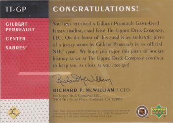 2001-02 Upper Deck Legends - Timeless Tributes #TT-GP Gilbert Perreault Back