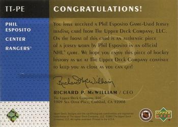 2001-02 Upper Deck Legends - Timeless Tributes #TT-PE Phil Esposito Back