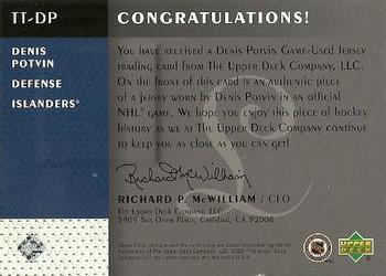 2001-02 Upper Deck Legends - Timeless Tributes Platinum #TT-DP Denis Potvin Back