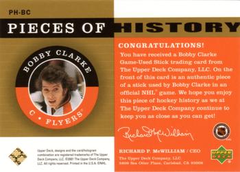 2001-02 Upper Deck Legends - Pieces of History #PH-BC Bobby Clarke Back