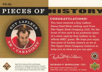 2001-02 Upper Deck Legends - Pieces of History #PH-GL Guy Lafleur Back