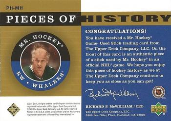 2001-02 Upper Deck Legends - Pieces of History #PH-MH Gordie Howe Back